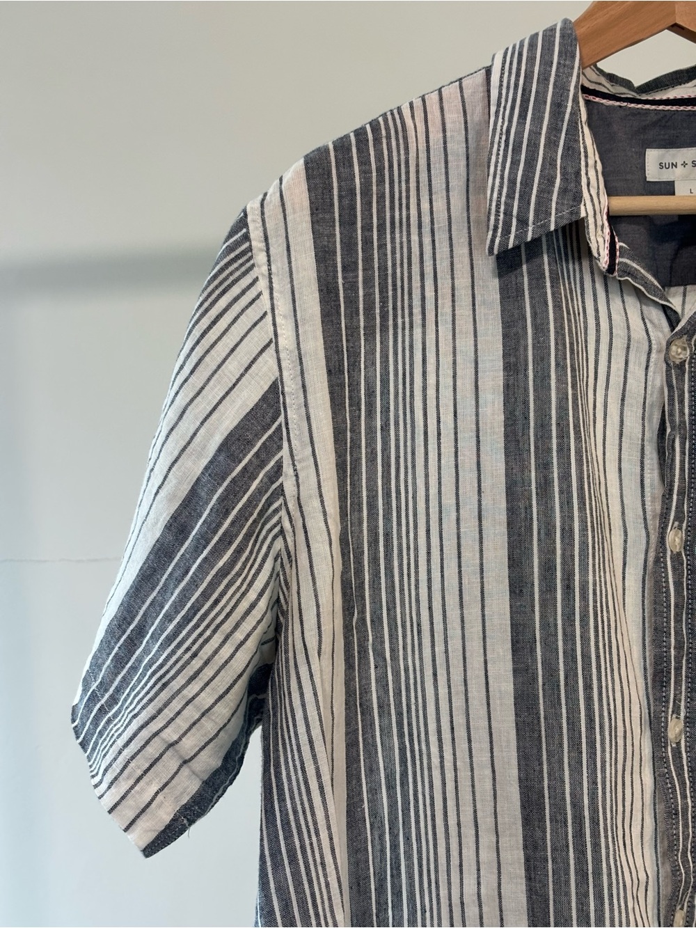 Sun + Stone Short-Sleeve Vertical Stripe Button-Down Shirt - Black & White - Picture 6 of 9